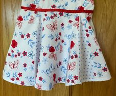 White, Red & Blue Floral Skirt with Butterfly Print
