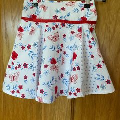 White, Red & Blue Floral Skirt with Butterfly Print