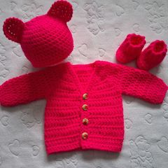 Handmade baby cardigan and dress sets 0-3 months