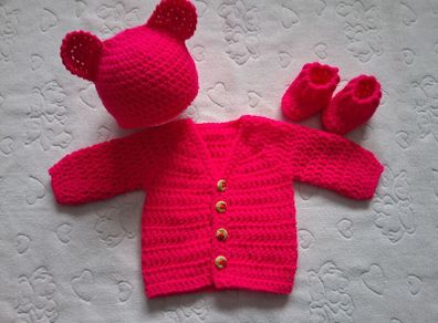 Handmade baby cardigan and dress sets 0-3 months