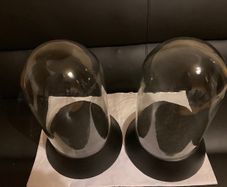 Pair of glass cloche (bells) on wooden bases. New