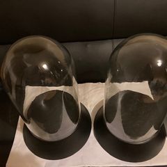 Pair of glass cloche (bells) on wooden bases. New