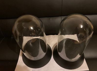 Pair of glass cloche (bells) on wooden bases. New