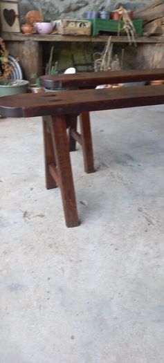 Set Of Two Antique French Solid oak Benches very sturdy  strong and solid Beautiful Patina