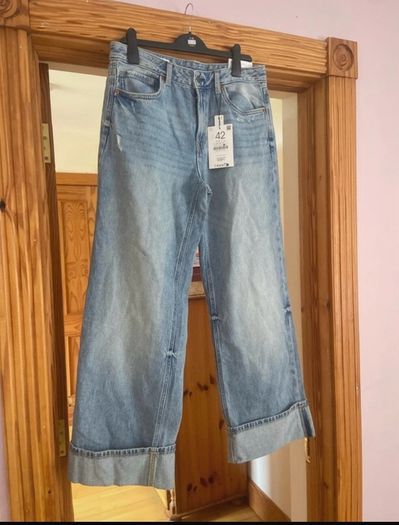 Stradivarius (Zara Group) Tall High Waist Straight Wide Leg Jeans   Size 42 UK 14