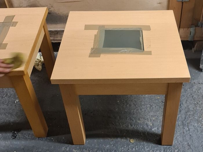 Pair of Small Side Tables with Center Glass Inserts