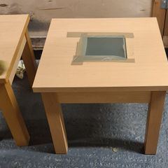 Pair of Small Side Tables with Center Glass Inserts