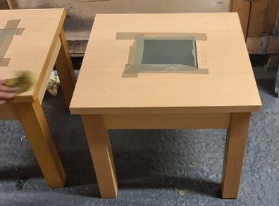 Pair of Small Side Tables with Center Glass Inserts