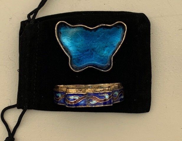 Mid Century Chinese Cloisonne Enamel Butterfly Trinket Box