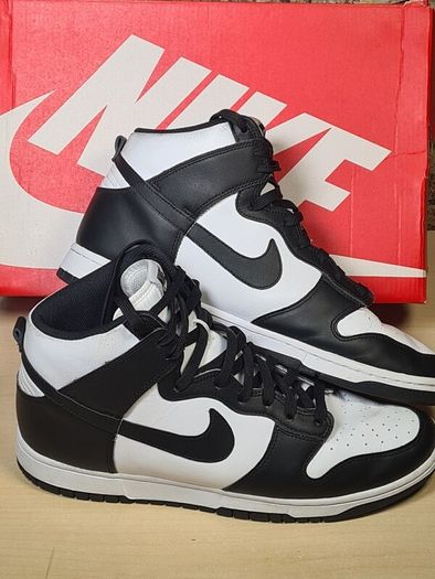 mens NIKE DUNK HI RETRO trainers runners Panda black and white Size UK 10 EU 45 BOXED