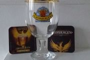 Grimbergen Half Litre , Gold Rimmed Goblet Style , Beer Glass and 2 Beer Mats