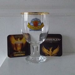 Grimbergen Half Litre , Gold Rimmed Goblet Style , Beer Glass and 2 Beer Mats