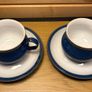 Pristine Pair of Denby "Imperial Blue" Cups & Saucers | English Stoneware Set of 2 Image 2