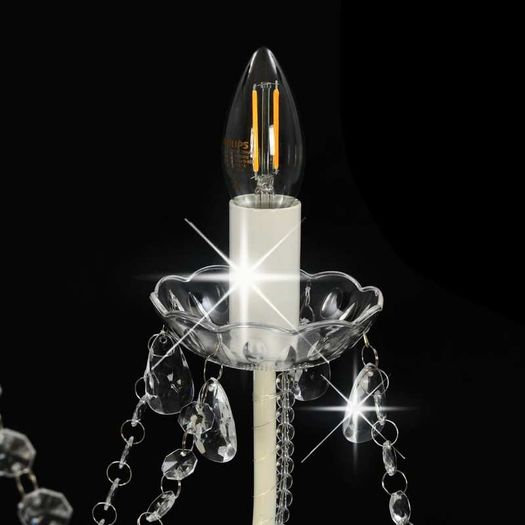 Chandelier with Beads White 8 x E14 Bulbs