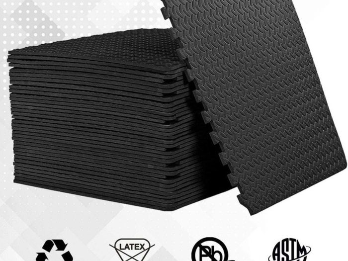 Mat Gym Flooring Mat, Foam Exercise Mats, Interlocking Puzzle EVA Floor Tiles, Non slip Rubber Cushion For Home Workout, Bonus Adhesives,24X24 Inch 16 Pack