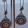 Antique Copper Filigree Iridescent Crystals & Turquoise Loop Hoop Earrings Image 7