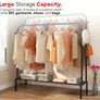 Double Rail Clothes Rack Heavy Duty Freestanding Metal Garment Organizer Stand with Dual Hanging Bars & Bottom Storage Shelf & Hook for Bedroom Laundry Room & Entryway (Black) Image 3