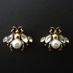 Pearl Bee Statement Gold Stud Earrings