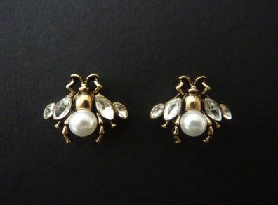Pearl Bee Statement Gold Stud Earrings