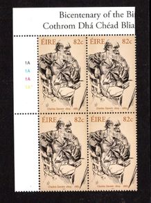 2009 Ireland The 200th Anniversary of the Birth of Charles Darwin Commemorative Stamp Plate Block 1A1A1A1A Mint Never Hinged (MNH)