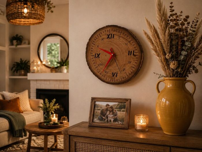 Handmade Wooden Clock Natural Wood Slice Silent Movement