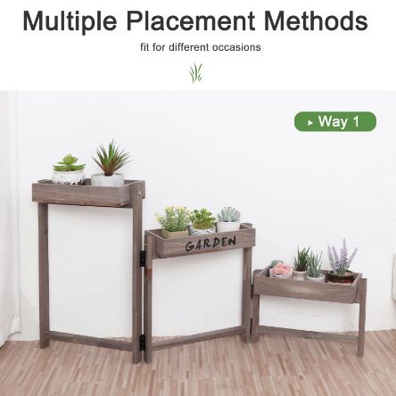 3 Tier Wooden Garden Plant Stand Vintage Herb Flower Succulent Holder Folding Display Shelf for Indoor Outdoor Yard Patio
