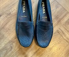 Prada Navy Blue Textured Leather Loafers
