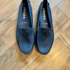 Prada Navy Blue Textured Leather Loafers