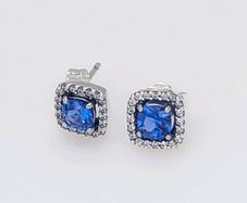 Pandora Sparkling Square Blue Halo Stud Earrings