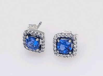 Pandora Sparkling Square Blue Halo Stud Earrings