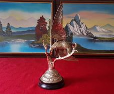 High Quality Shiny Solid Brass Eagle On A Wooden Round Black Plinth Base