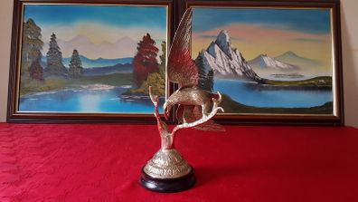 High Quality Shiny Solid Brass Eagle On A Wooden Round Black Plinth Base