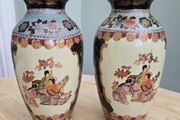 Pair Of Vintage Hand Painted Satsuma Vases