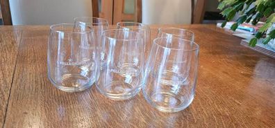 6 x S.Pellegrino stemless crystal glasses designed and produced by Bormioli Rocco