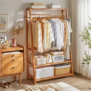 Bamboo Clothes Rail Rack: Free Standing Garment Rack with 3 Storage Shelves 10 Hooks Open Wardrobe Organizer for Clothes Shoes Hats Bags in Entryway Bedroom Living Room