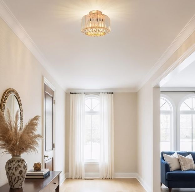 Gold Crystal Ceiling Lights,Modern Semi Flush Mount Fittings Ceiling Lamp Fixture,Hallway Ceiling Lights,Dia 26.5cm Crystal Chandelier for Living Room Dining Room Kitchen Bathroom (E27 Base)