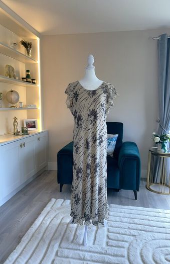 Ladies Beige & Mocha Long Dress with Cap Sleeves from Viyella