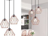 main image for ad Cluster Pendant Light 3 Lights Rose Gold Ceiling Pendant Light with Deformable DIY Metal Shade, Modern Adjustable Cage Hanging Lighting for Bedroom Living Room, E27 [Energy Class B]