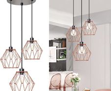 Cluster Pendant Light 3 Lights Rose Gold Ceiling Pendant Light with Deformable DIY Metal Shade, Modern Adjustable Cage Hanging Lighting for Bedroom Living Room, E27 [Energy Class B]