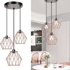 Cluster Pendant Light 3 Lights Rose Gold Ceiling Pendant Light with Deformable DIY Metal Shade, Modern Adjustable Cage Hanging Lighting for Bedroom Living Room, E27 [Energy Class B]