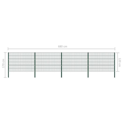 Fence Panel with Posts Iron 6.8x1.2 m Green