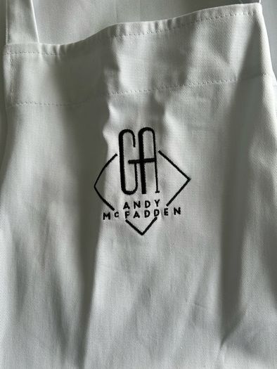 Oliver Harvey Professional White Chef Apron Glovers Alley / Andy McFadden Embroidered