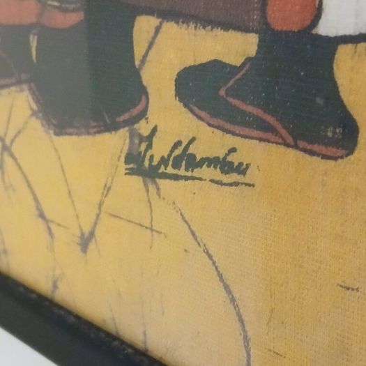 batik vintage African batik fabric painting - signed