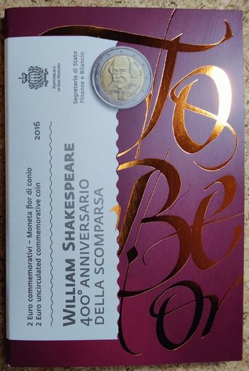 San Marino 2 Euro Brilliant Uncirculated Coin 2016 - Shakespeare