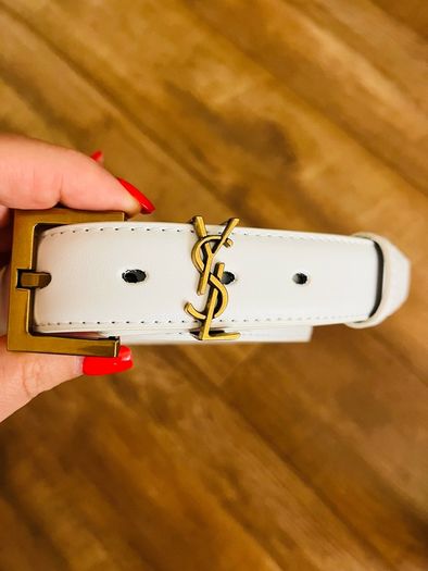 YSL white leather belt size L