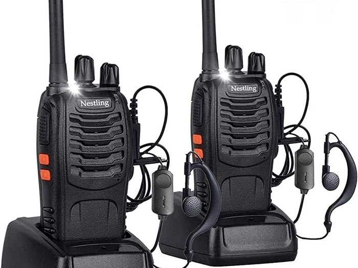 2Pcs Rechargeable Walkie Talkies Long Range 2 Way Radio + Original Earpieces Walky Talky 16CH Single Band Supports VOX LED Light Voice Prompt for Biking and Hiking (FREE SHIPPING)