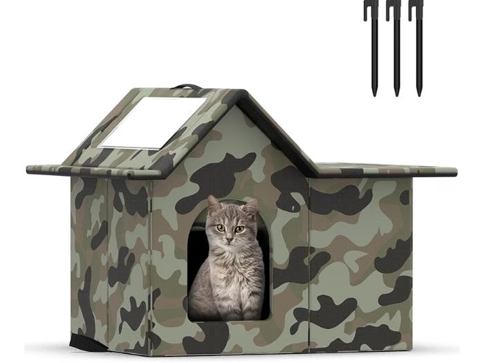 Cat House Weatherproof, Large Feral Cat House for Winter, Collapsible Outdoor Cats Shelter in Winter with Door and Soft Mat, Easy to Assemble