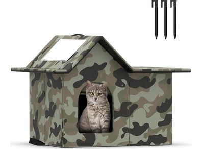 Cat House Weatherproof, Large Feral Cat House for Winter, Collapsible Outdoor Cats Shelter in Winter with Door and Soft Mat, Easy to Assemble