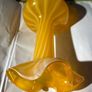 Vintage mid centuty Italian murano style hand blown art glass vase yellow & white swirls Image 5