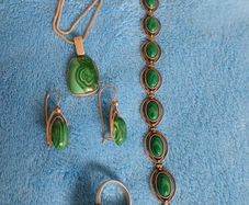 Silver malachite jewellery set